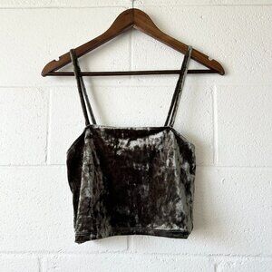 Don't Ask Why Green Velvet Velour Spaghetti Strap Crop Top Women's One Size